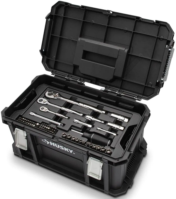 Husky Mechanics Tool Set with Connect Tool Box Open Lid